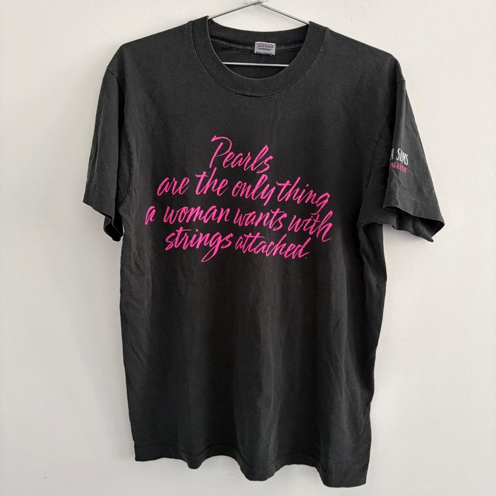 Vintage 90s Virginia Slims Pearls Strings Attached Black Graphic T-Shirt Large